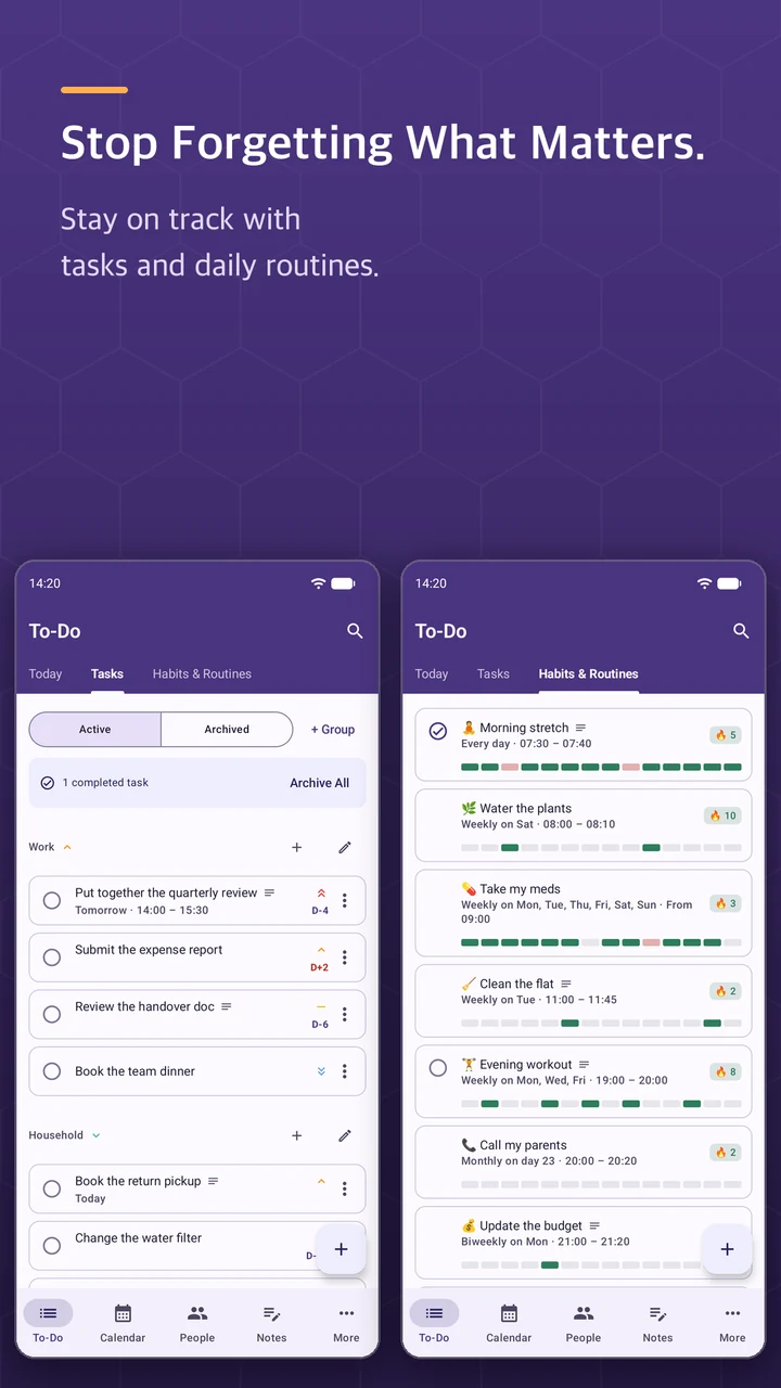 To-Do and Routines screens