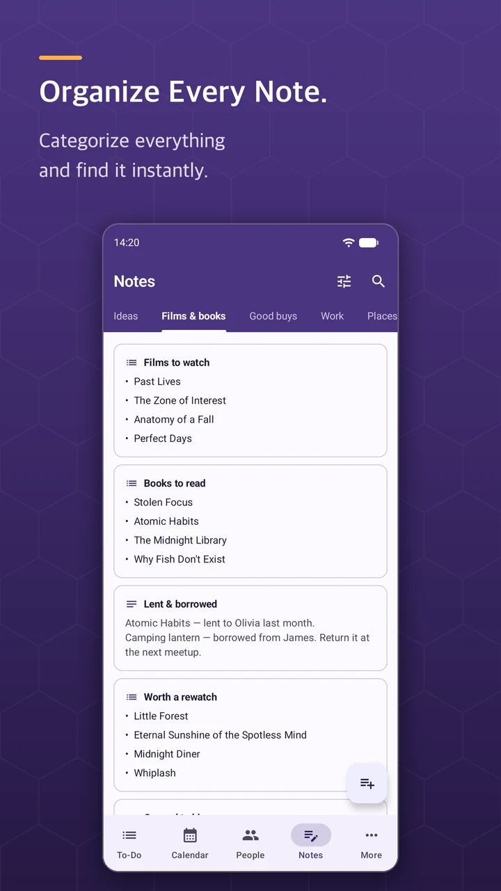 Notes screen